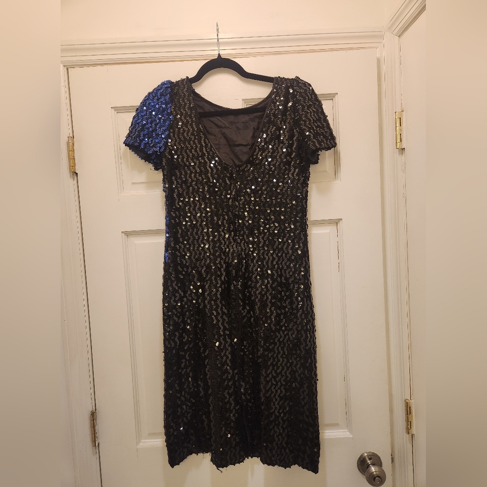 Vintage 70s 80s Black Sequin Cocktail Party Dress L - Picture 6 of 7